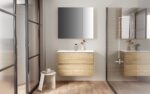 HAYAT MIRROR CABINET – 2 ASYMMETRICAL, SINGLE-SIDED MIRROR DOORS – 4 HEIGHT-ADJUSTABLE SHELVES – 80X70X15 CM – OAK - Image 3