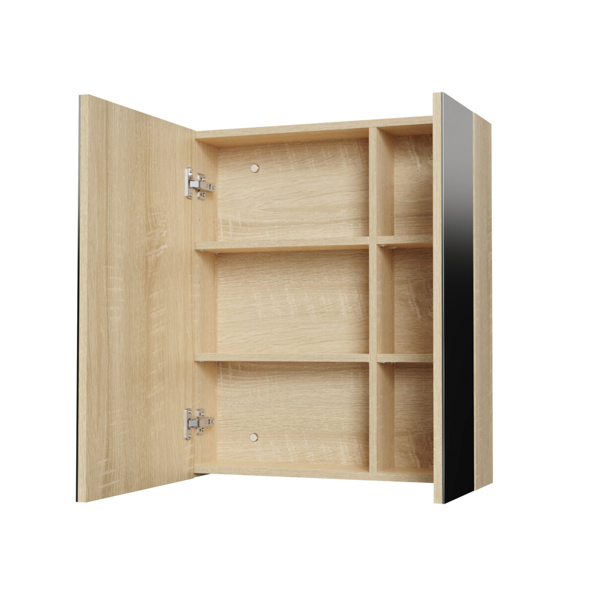 Armoire Miroir Hayat - 3 Portes Miroir Asymétriques Simples Face - 6 Étagères Réglables En Hauteur - 120x70x15cm - Chêne – Image 20