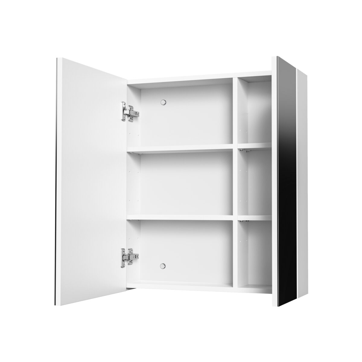 Armoire Miroir Hayat - 3 Portes Miroir Asymétriques Simples Face - 6 Étagères Réglables En Hauteur - 120x70x15cm - Blanc Brillant – Image 20