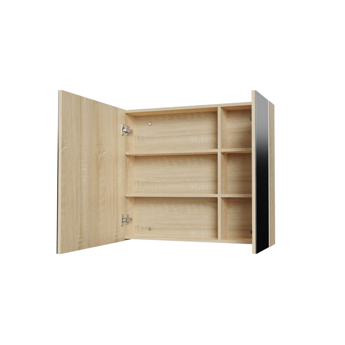 Armoire Miroir Hayat - 3 Portes Miroir Asymétriques Simples Face - 6 Étagères Réglables En Hauteur - 120x70x15cm - Chêne – Image 22