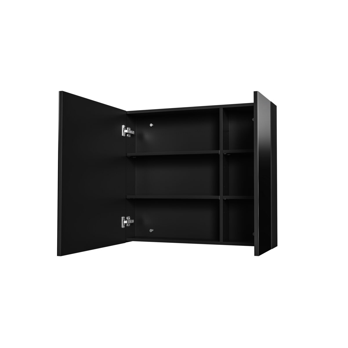 Armoire Miroir Hayat - 2 Portes Miroir Asymétriques Simples Face - 4 Étagères Réglables En Hauteur - 80x70x15cm - Noir Mat – Image 2