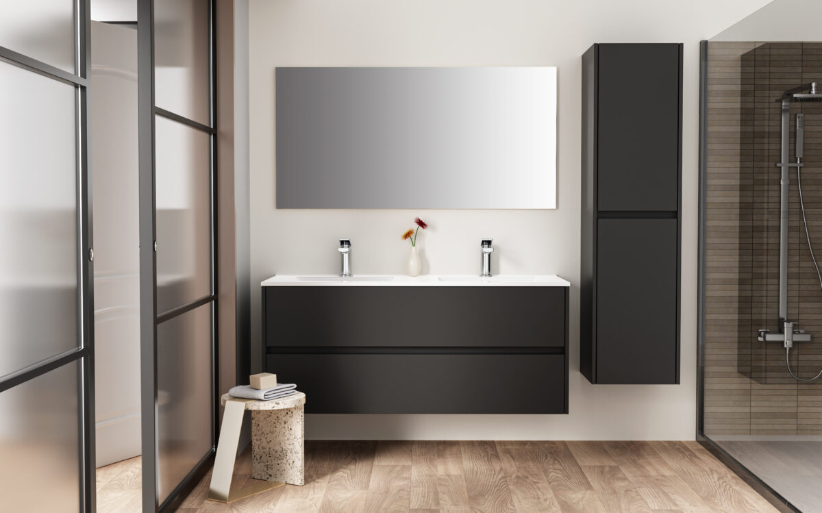 Aloni Hayat Vanity Unit - 2 Drawers - Handleless - Soft Close – 119,5x50x45 Cm - Matt Black - Image 4