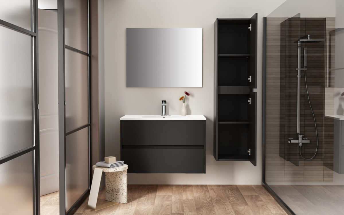 Armoire Colonne Aloni Hayat - 2 Portes - Sans Poignée - Softclose - Réversible - 35x135x35 Cm - Noir Mat – Image 8