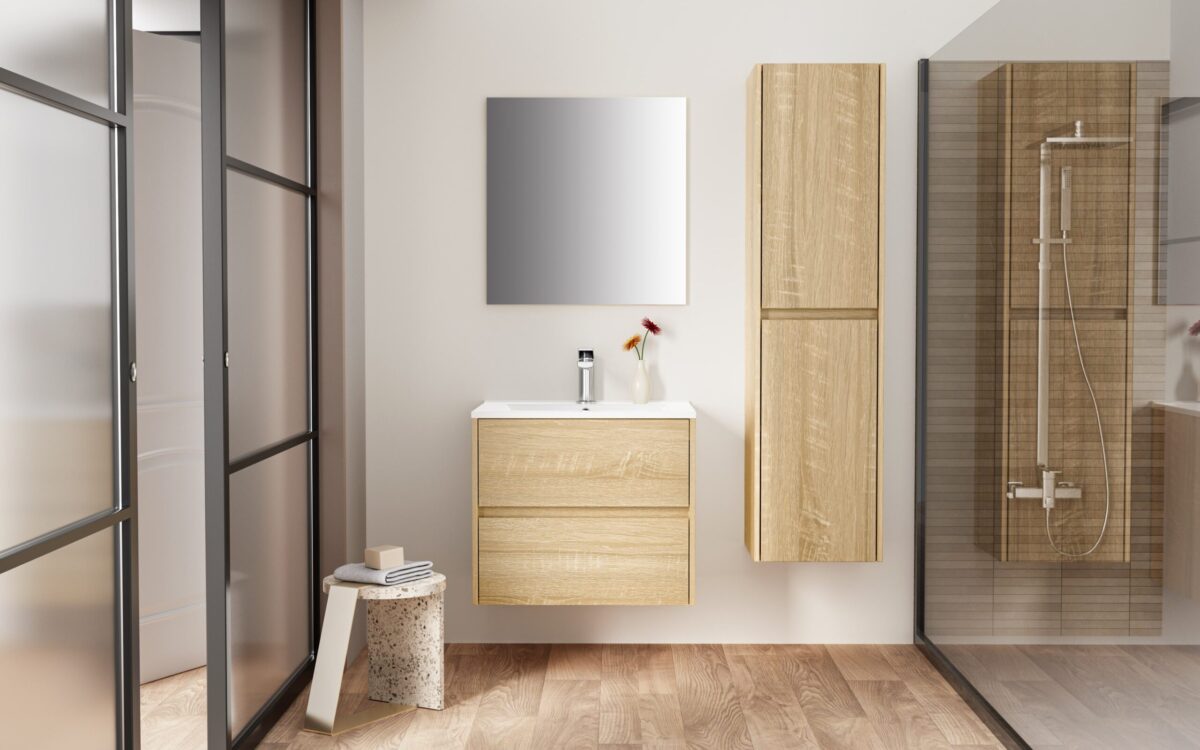 Aloni Hayat Armoire Lavabo - 2 Tiroirs - Softclose - Sans Poignée - 59,5x50x45 Cm - Chêne – Image 4