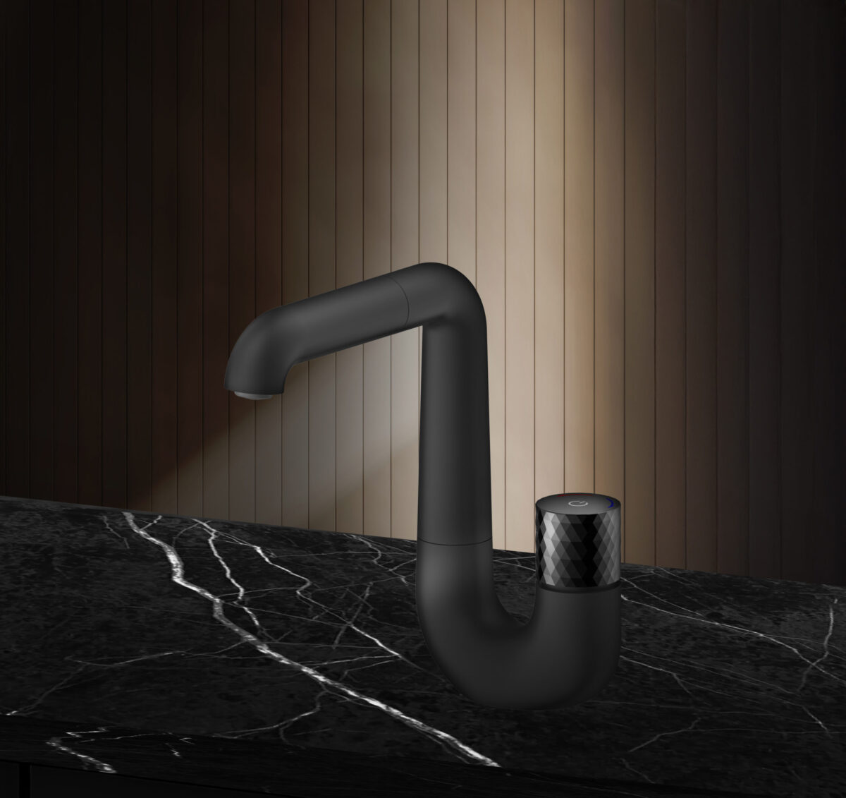 Mitigeur De Lavabo Aloni Flow - Bouton Poussoir - Bec Pivotant - Noir Mat – Image 2