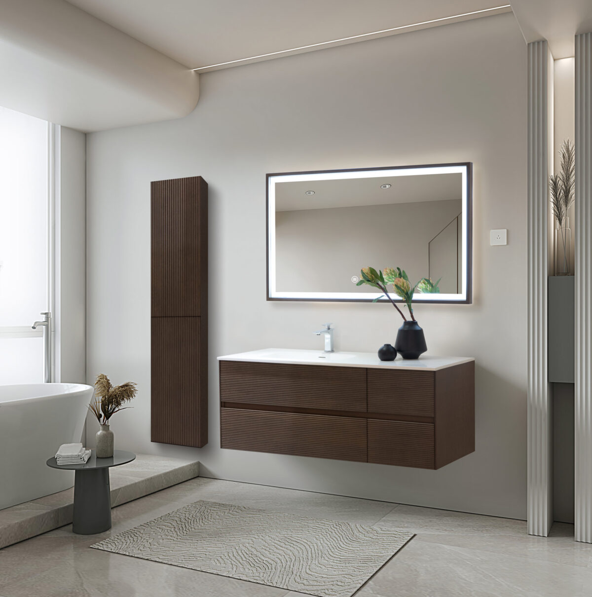 Armoire Lavabo Begonia - 1 Tiroir - Sans Poignée - Fermeture Douce – 99x42x52,5 Cm - Chêne Naturel – Image 32