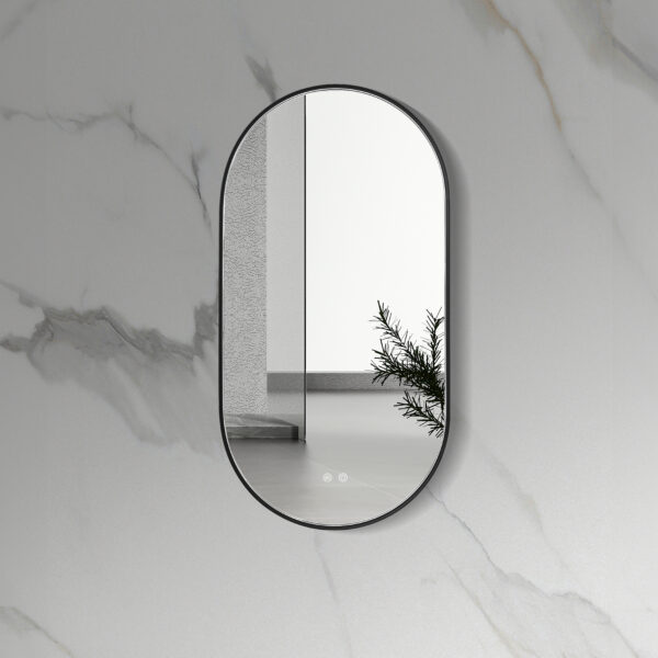 ALONI AVALO MIRROR - WITH LED LIGHTING - OVAL - WITH FRAME - WITH HEATING - LED COLOR TEMPERATURE 3500-6500K - 50X100CM - MATT BLACK