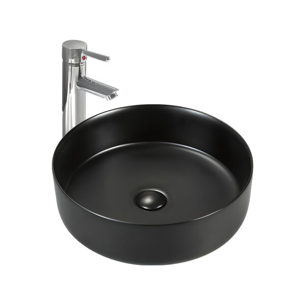 ALONI FIRA WASHBASIN – COUNTERTOP – Sans trop-plein – WITHOUT TAP HOLE – WITH CLICK-CLACK WASTE – Céramique – 36X12.5X36 CM – Noir mat