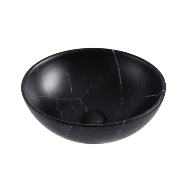 ALONI TIVRA WASHBASIN – COUNTERTOP – WITHOUT OVERFLOW – WITHOUT TAP HOLE – WITH CLICK WASTE – CERAMIC – 38X13X38 CM – BLACK MARBLE