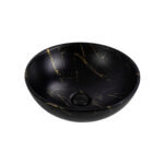 ALONI TIVRA WASHBASIN – COUNTERTOP – WITHOUT OVERFLOW – WITHOUT TAP HOLE – WITH CLICK-CLACK WASTE – CERAMIC – 38X13X38 CM – BLACK/GOLD MARBLE