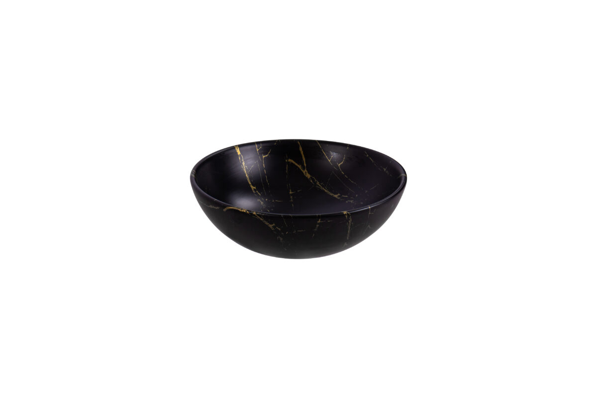 Aloni Tivra Washbasin – Countertop – Sans Trop-Plein – Without Tap Hole – With Click-Clack Waste – Céramique – 38x13x38 Cm – Black/Gold Marble – Image 2