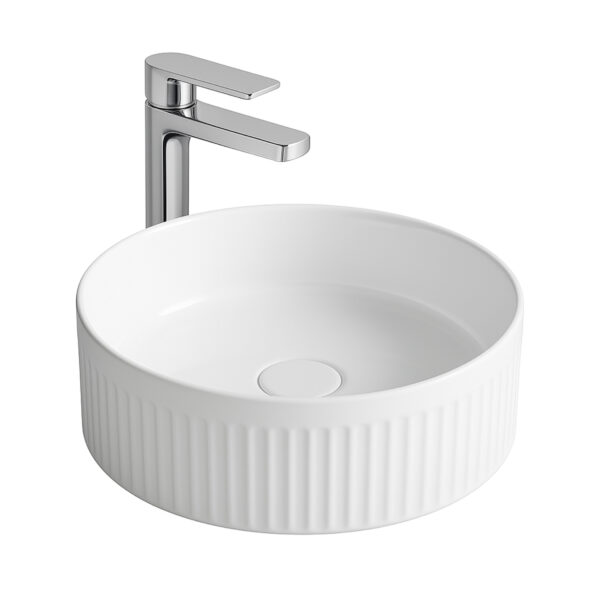 ALONI MUFFLY WASHBASIN WITH FLUTED STRUCTURE – COUNTERTOP – ZONDER OVERLOOP – WITHOUT kraangat – CERAMIC – 37X13X37 cm – GLOSSY WHITE