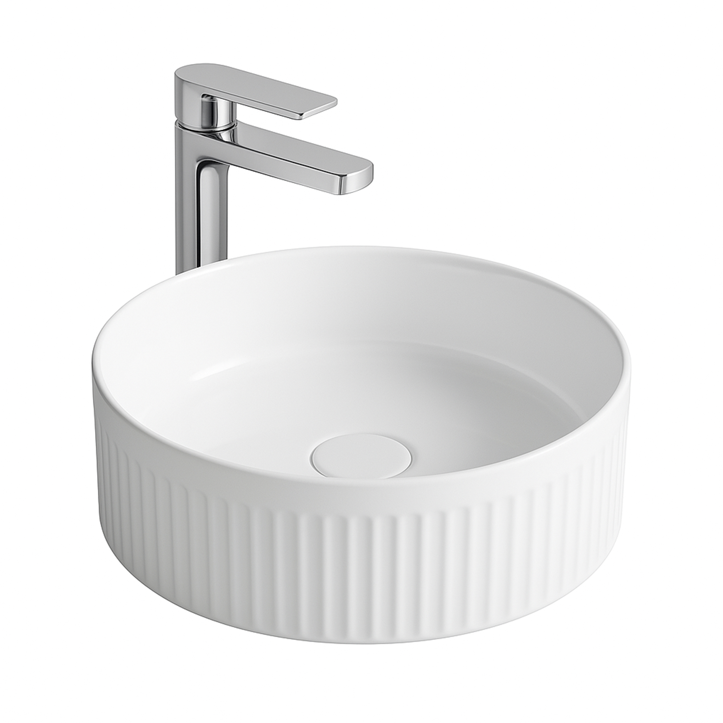 LP9002-4.jpg ALONI MUFFLY WASHBASIN WITH FLUTED STRUCTURE – COUNTERTOP – ZONDER OVERLOOP – WITHOUT kraangat – CERAMIC – 37X13X37 cm – GLOSSY WHITE - Afbeelding 1