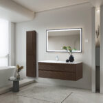 Armoire Colonne Layda - 2 Portes - Sans Poignée - Fermeture Douce - Réversible - 35x160x35 Cm - Noyer Foncé – Image 7