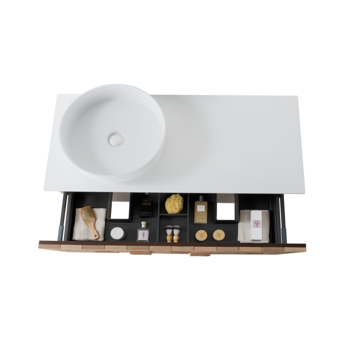 Meuble Lavabo Mimoza - 1 Tiroir - Sans Poignée - Fermeture Douce - 119x40x52 Cm - Chêne Clair – Image 3