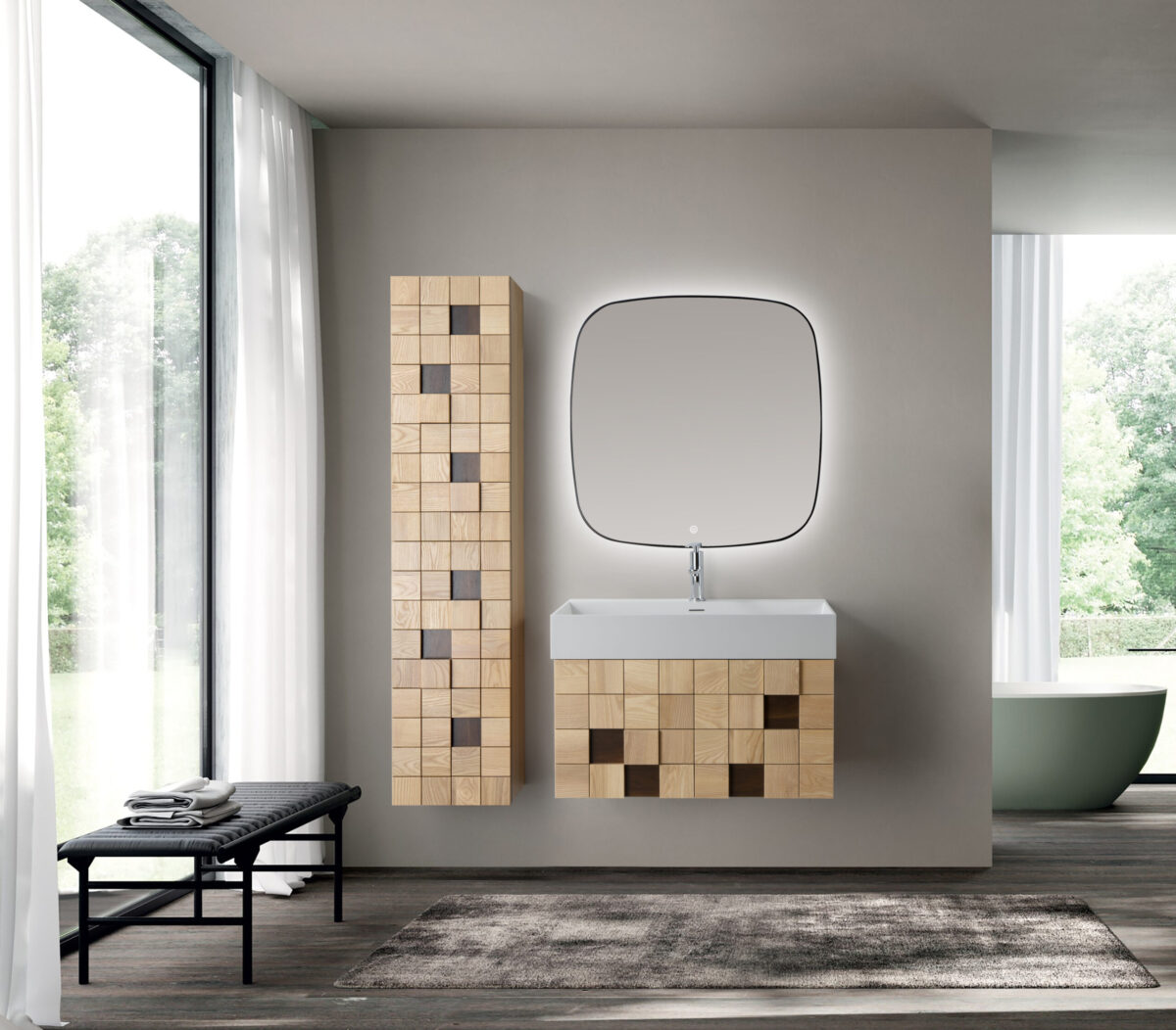 Lavabo Carré Wonda - 1 Vasque - Avec Trop-Plein - Sans Trou Pour Robineterie - Marbre Artificiel - 80x12x52,5 Cm - Blanc Mat – Image 3