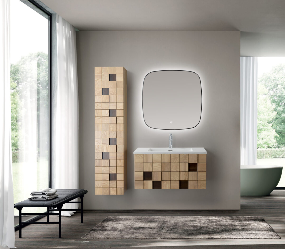 Meuble Lavabo Mimoza - 1 Tiroir - Sans Poignée - Fermeture Douce – 79x40x52 Cm - Chêne Clair – Image 12