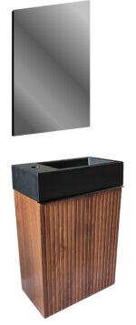 Aloni Mikaro Armoire Bas De Toilette - 1 Porte - Droite - Avec Poignée - Fermeture Douce - 40x50x22,3 Cm - Noyer – Image 3