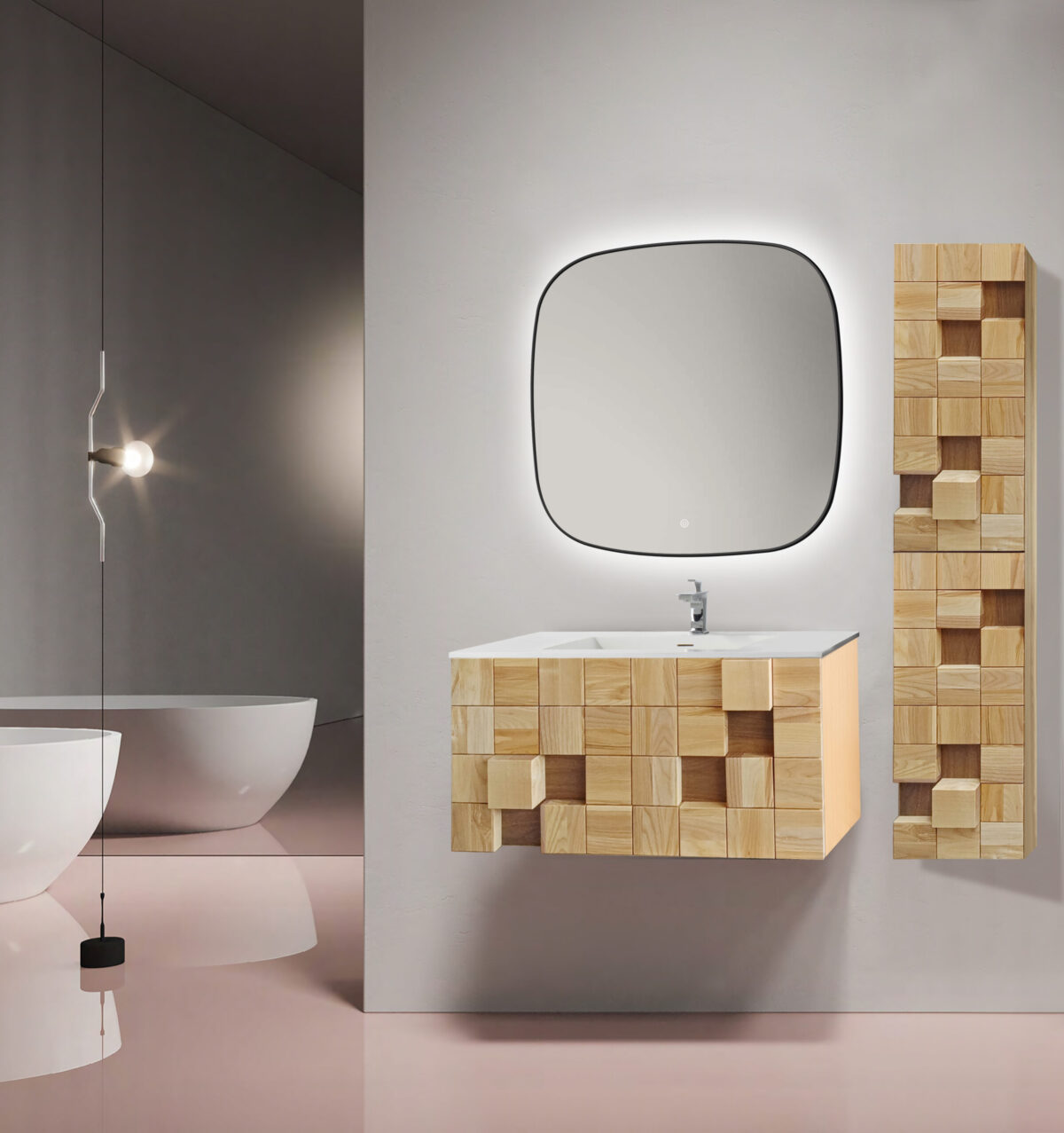 Meuble Lavabo Mimoza - 1 Tiroir - Sans Poignée - Fermeture Douce – 79x40x52 Cm - Chêne Clair – Image 11