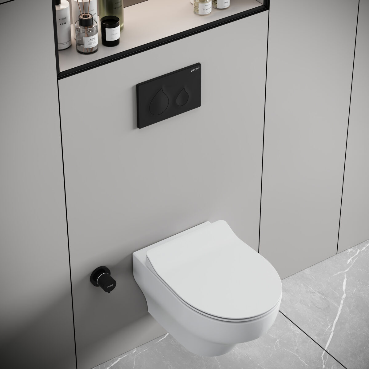 CREAVIT NESS WALL-HUNG TOILET - TORNADO FLUSH - RIMLESS - WITHOUT TOILET SEAT - GLOSSY WHITE – Image 3