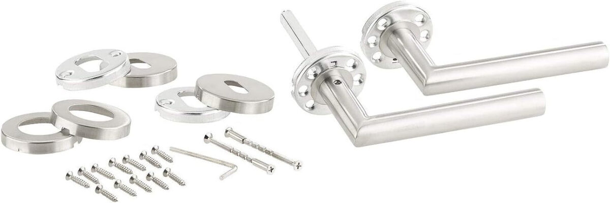 Angular door handle with rosette |Acier inoxydable, silver colored – Image 2