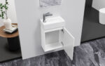 Meubles De Toilette Aloni Zyro - Complet - Armoire Bas Avec 1 Porte - Sans Poignée - Fermeture Douce - Réversible - Miroir - Lavabo - 40,5x22,5 Cm - Blanc Brillant – Image 3