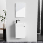 ALONI ZYRO TOILET FURNITURE SET - COMPLETE - CABINET WITH 1 DOOR - HANDLELESS - SOFT CLOSE - REVERSIBLE - MIRROR - TOILET BASIN - 40,5X22,5 CM - GLOSSY WHITE