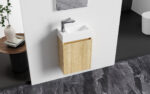 Meubles De Toilette Aloni Zyro - Complet - Armoire Bas Avec 1 Porte - Sans Poignée - Fermeture Douce - Réversible - Miroir - Lavabo - 40,5x22,5 Cm - Chêne Clair/Blanc Brillant – Image 2
