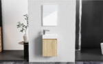 Meubles De Toilette Aloni Zyro - Complet - Armoire Bas Avec 1 Porte - Sans Poignée - Fermeture Douce - Réversible - Miroir - Lavabo - 40,5x22,5 Cm - Chêne Clair/Blanc Brillant – Image 5