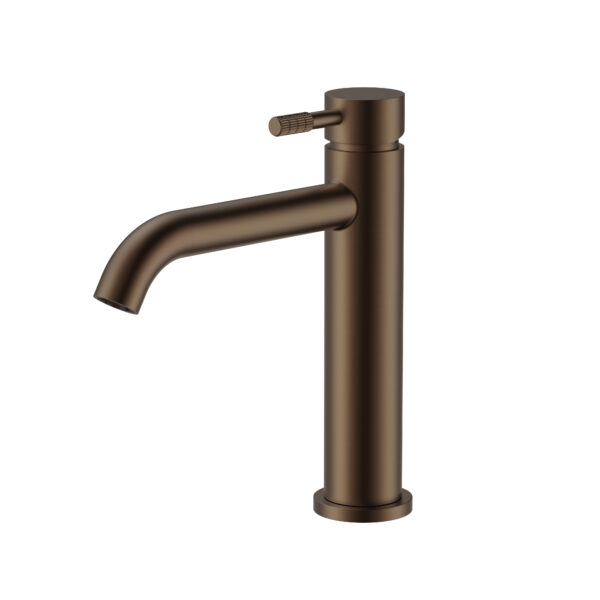 STRIA BASIN MIXER – COLD START – REFINED RIBBED HANDLE – WITHOUT WASTE – BROWN BRONZE (PVD)