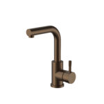 STRIA BASIN/KITCHEN MIXER – STRAIGHT SWIVEL SPOUT – COLD START – REFINED RIBBED HANDLE – WITHOUT WASTE – BROWN BRONZE (PVD)