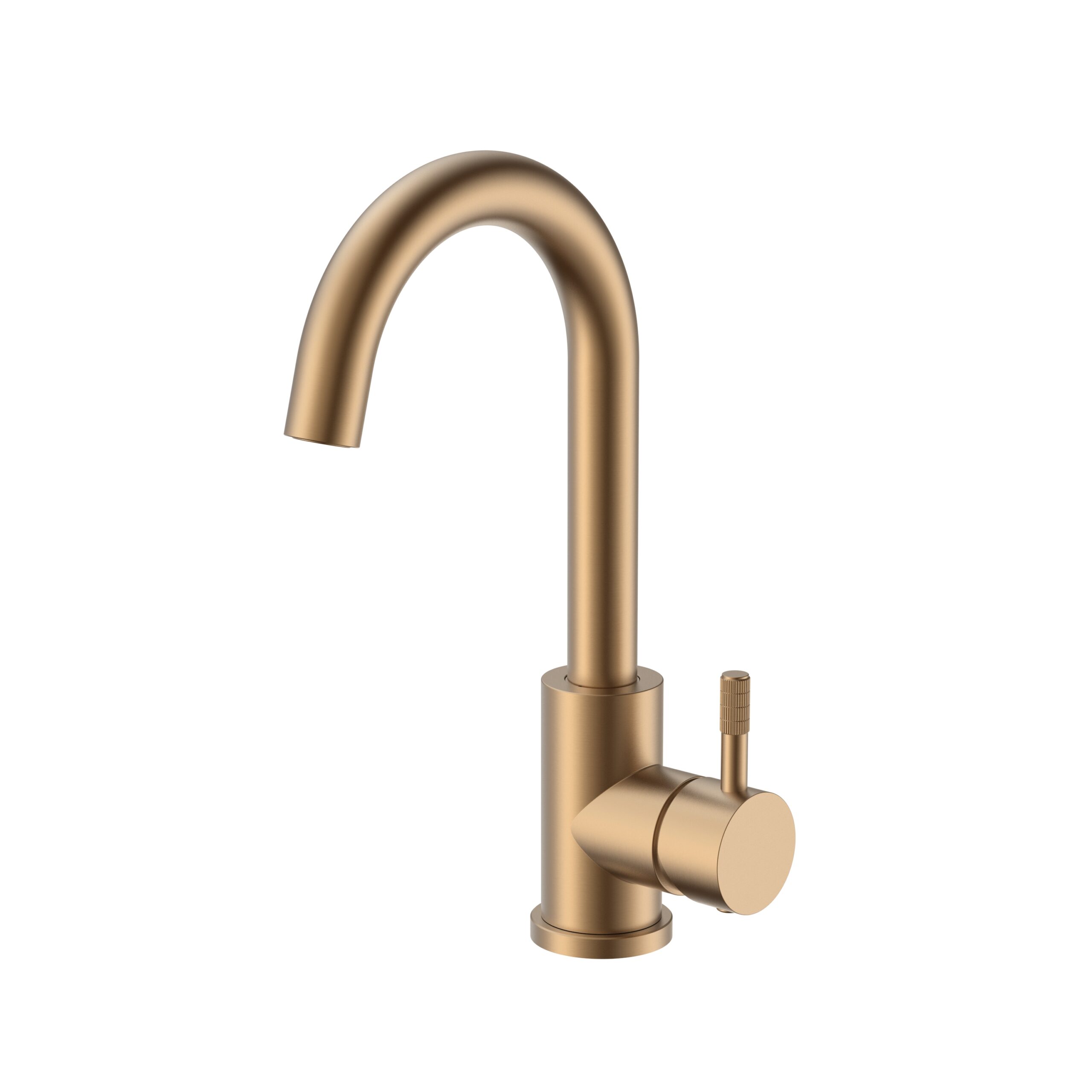 MITIGEUR DE LAVABO STRIA - BEC COURBE - PIVOTANT - DÉMARRAGE À FROID - POIGNÉE À TEXTURE NETTOYÉE RAFFINÉE - SANS VIDAGE - BRONZE BRUN (PVD)