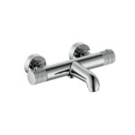 STRIA BATH MIXER – THERMOSTATIC – WALL-MOUNT – REFINED RIBBED HANDLES – CHROME