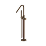 STRIA BATH MIXER – FREESTANDING – THERMOSTATIC – WITH HAND SHOWER AND HOSE – REFINED RIBBED HANDLES – BROWN BRONZE (PVD)