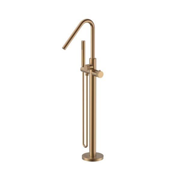 MITIGEUR DE BAIGNOIRE STRIA - AUTOPORTANT - THERMOSTATIQUE - AVEC DOUCHETTE ET FLEXIBLE DE DOUCHE - BOUTONS À TEXTURE NERVURÉE - BRONZE BRUN (PVD)