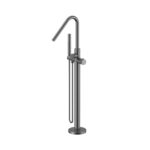 STRIA BATH MIXER – FREESTANDING – THERMOSTATIC – WITH HAND SHOWER AND HOSE – REFINED RIBBED HANDLES – GUNMETAL (PVD)