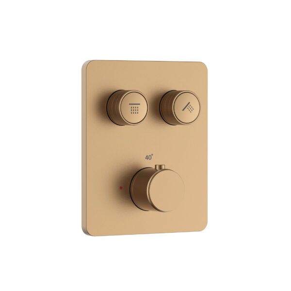 STRIA DOUCHE MENGKRAAN - 2-WEG - THERMOSTATISCH - DRUKKNOPPEN MET VERFIJNDE GERIBDE TEXTUUR - MET INGEBOUWDE DOOS EN AFWERKINGSSET - RECHTHOEKIG - BRUIN BRONS (PVD)