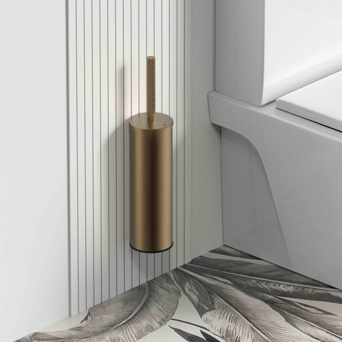 Brosse De Wc Stria Avec Support - Manche À Texture Nettoyée Raffinée - Murale Et Autoportante - Avec Pot Intérieur En Plastique - Bronze Brun (Pvd) – Image 2