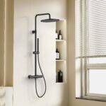 STRIA RAIN SHOWER SET – THERMOSTATIC – COOL TOUCH – 30 CM OVERHEAD SHOWER HEAD – EXPOSED INSTALLATION – REFINED RIBBED KNOBS – MATT BLACK (PVD) - Image 2