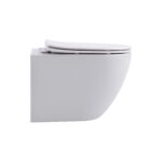 ALONI PRO WALL-HUNG TOILET – TORNADO FLUSH – RIMLESS – WITH SEAT – DUROPLAST – SOFT CLOSE – QUICK RELEASE – COMPACT 49 cm – 36X32X49 cm – GLOSSY WHITE - Afbeelding 3