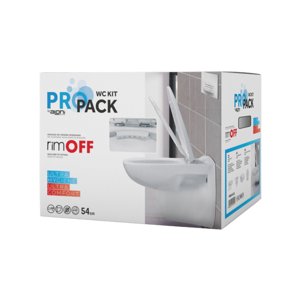 ALONI PRO WALL-HUNG TOILET - RIMLESS - WITH SEAT - THERMOPLAST (PP) - SOFTCLOSE - QUICK RELEASE - 35.5X41X54.5 CM - Blanc brillant