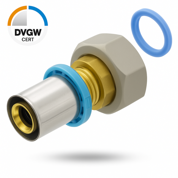 ERFU LOSSE VERBINDING MET MEERLAAGSE PLATTE AFDICHTING VOOR KRIMPEN 20 MM X 3/4F-V – PRESS FITTING DVGW GECERTIFICEERD, MULTI-PROFIEL U/H/TH