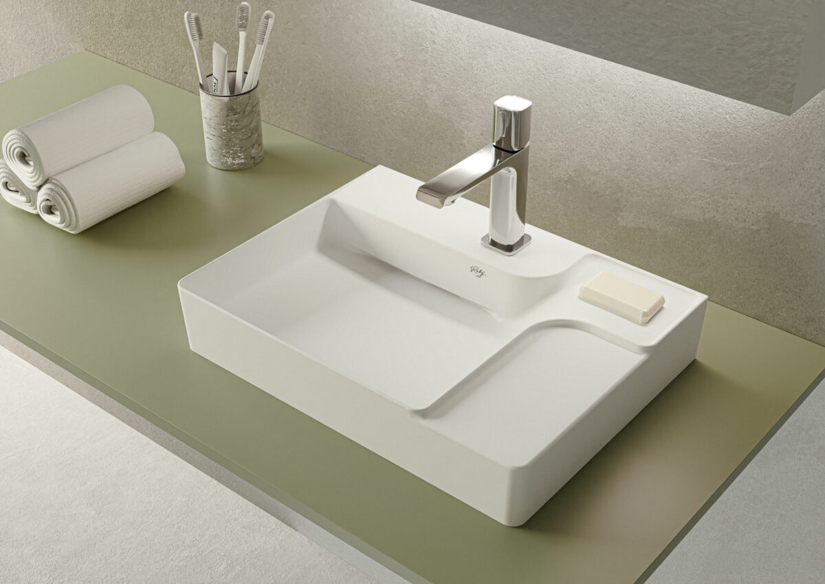 Lavabo Creavit Ruby Rb063 - Comptoir - Céramique - Sans Trop-Plein - Avec Trou Pour Robinet - 60x13,5x45 Cm - Blanc Brillant – Image 2