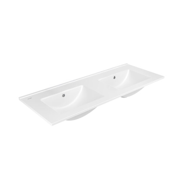 SU WASHBASIN - 2 BOWL - NO TAP HOLES - Céramique - 121X46 CM - Blanc brillant