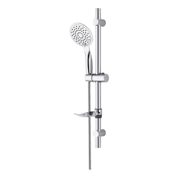 ALONI SLIM SHOWER SLIDE BAR SET COMPLETE – WITH SHOWER HEAD, METAL SHOWER HOSE AND Porte-savon – Chrome