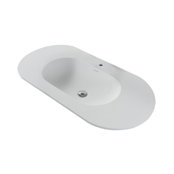 LAVABO BEGONIA - 1 VASQUE - AVEC TROP-PLEIN - 1 TROU POUR ROBINETERIE - MARBRE ARTIFICIEL - 100X1,2X52,5 CM - BLANC MAT