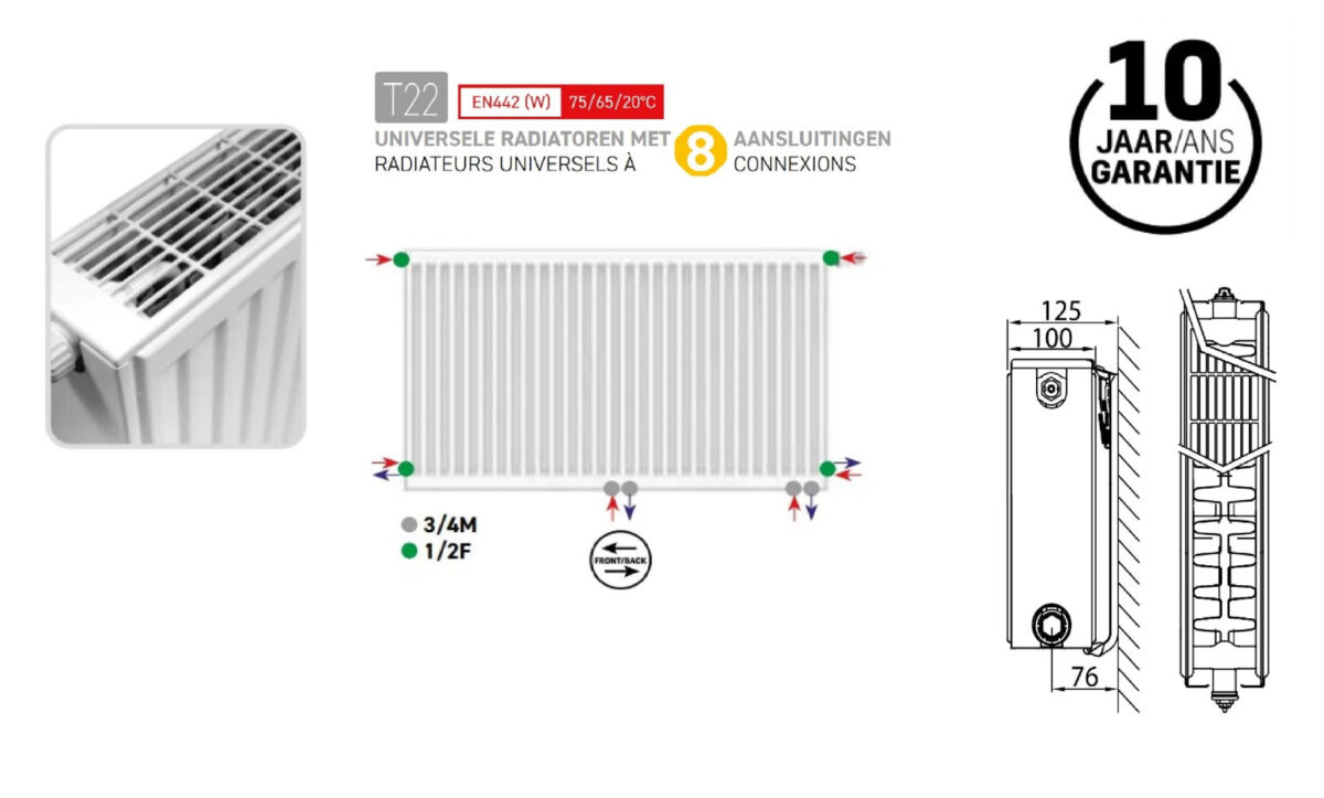 Erfu Panel Radiator 40x160 Cm - Type 22 - 1992 Watt - White Ral 9016 - Image 6