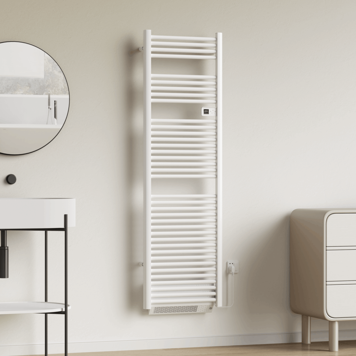 Belrad Sèche-Serviettes With Blower - Electric - With Digital Programmable Thermostat - 2000w - 1840x540x133 Mm - Blanc Brillant – Image 2
