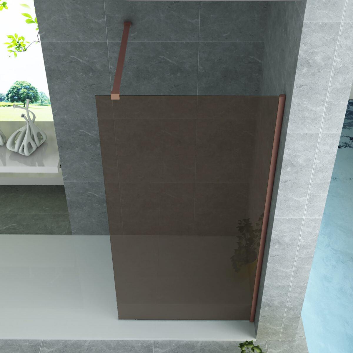 Panneau De Douche Aloni Champagne Avec Profil Cuivre 8mm (120x200cm) – Image 2