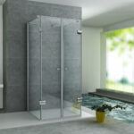 CABINE DE DOUCHE ALONI EN U AVEC 2 PORTES PIVOTANTES ET 2 PANNEAUX LATERAUX - TRAITEMENT ANTI-CALCAIRE - VERRE DE SÉCURITÉ 8MM - 90X90X195 CM - CHROME - VERRE CLAIR